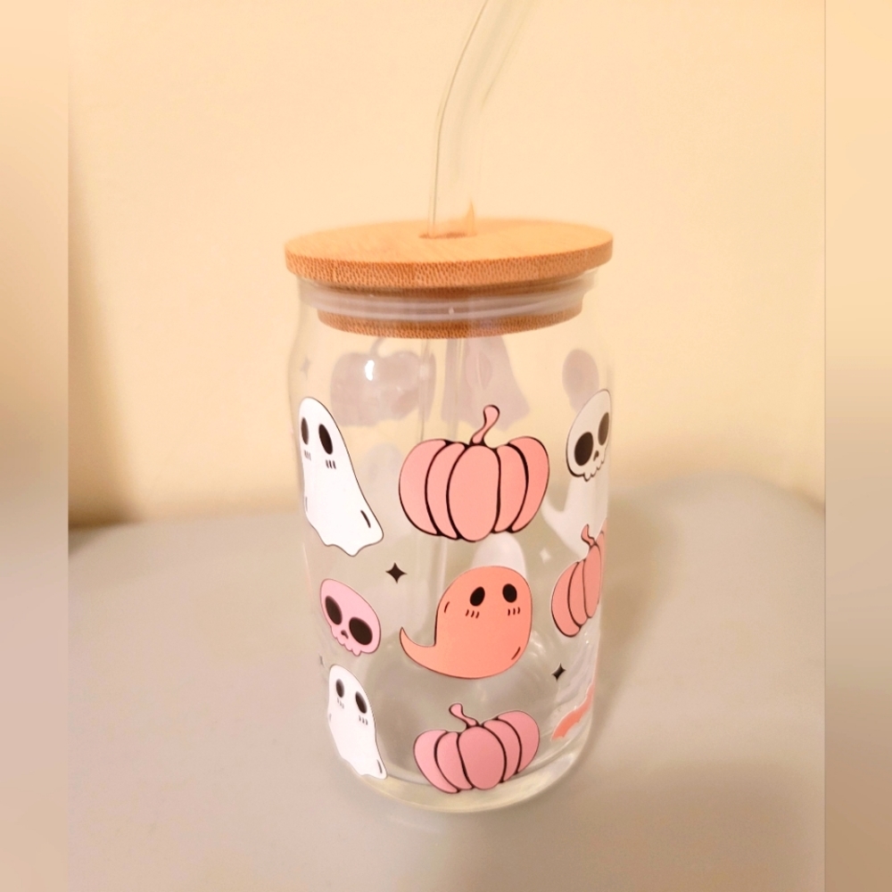 Ghost and Pumpkin Libby Glass Cup